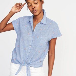 Old Navy Relaxed Tie-Front Linen-Blend SS Shirt